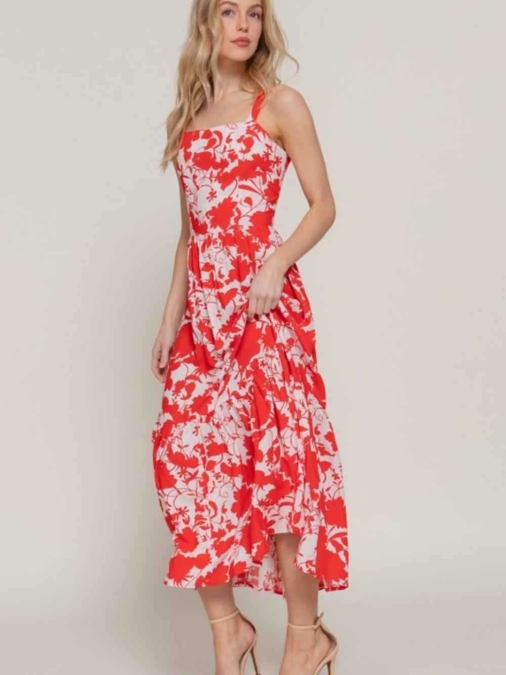 Active Basic Floral Red and White Midi Dress - Picture 4 of 6